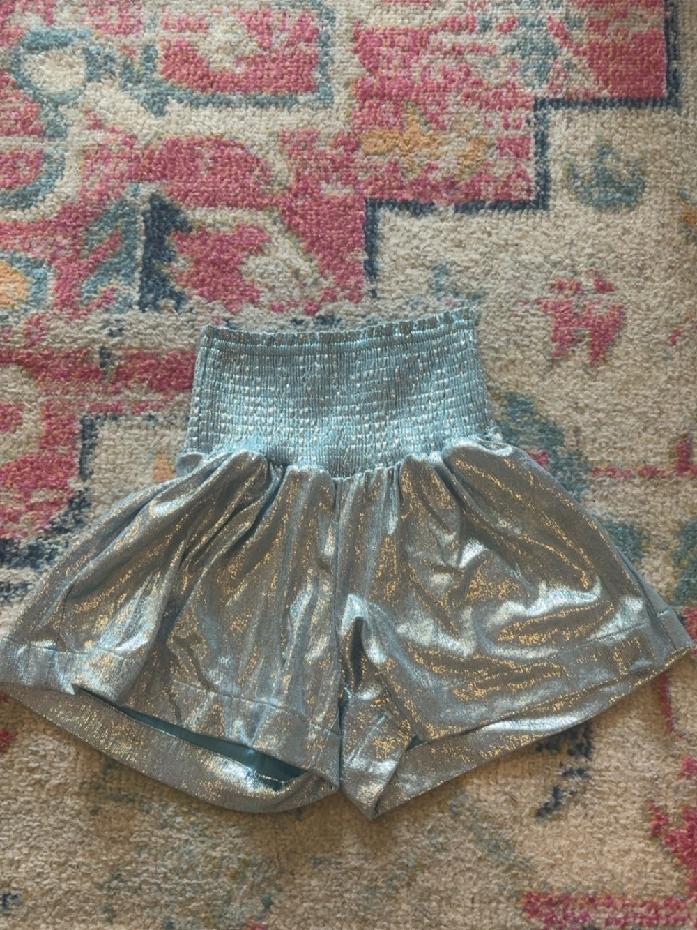 Shimmery Metallic Silver High-Waist Floaty Shorts